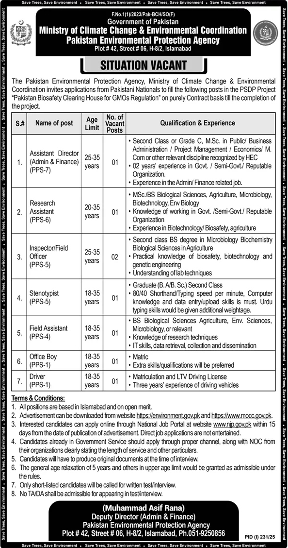 Pakistan Environmental Protection Agency Islamabad Tender Notice